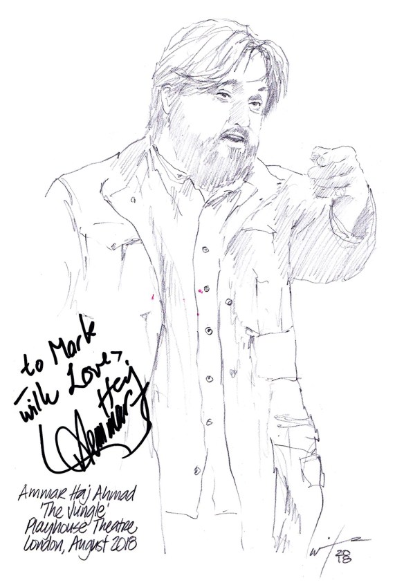 Autographed drawing of Ammar Haj Ahmad in The Jungle at The Playhouse Theatre on London's West End