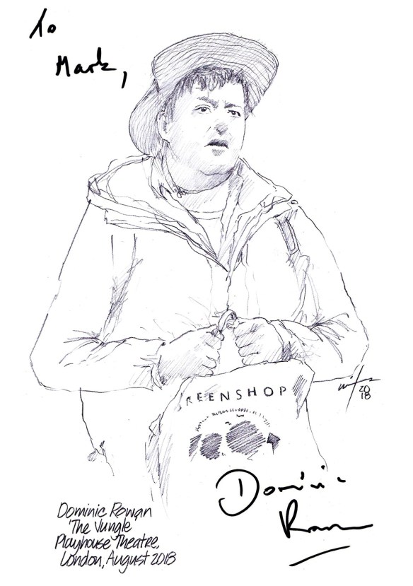 Autographed drawing of Dominic Rowan in The Jungle at the Playhouse Theatre on London's West End