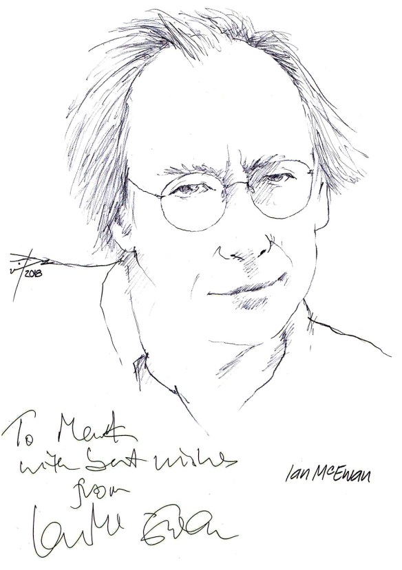 Autographed drawing of writer Ian McEwan