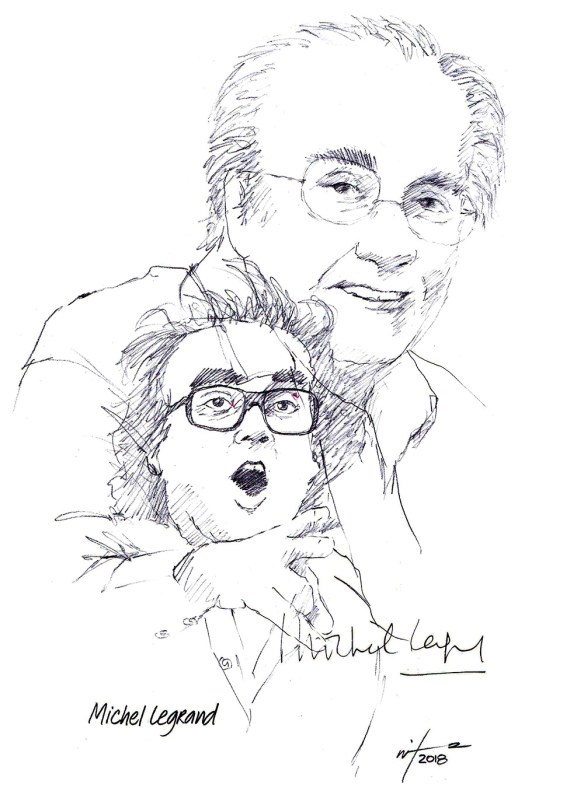 Autographed drawing of composer Michel Legrand