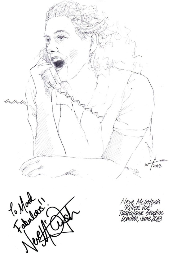 Autographed drawing of Neve McIntosh in Killer Joe at the Trafalgar Studios on London's West End