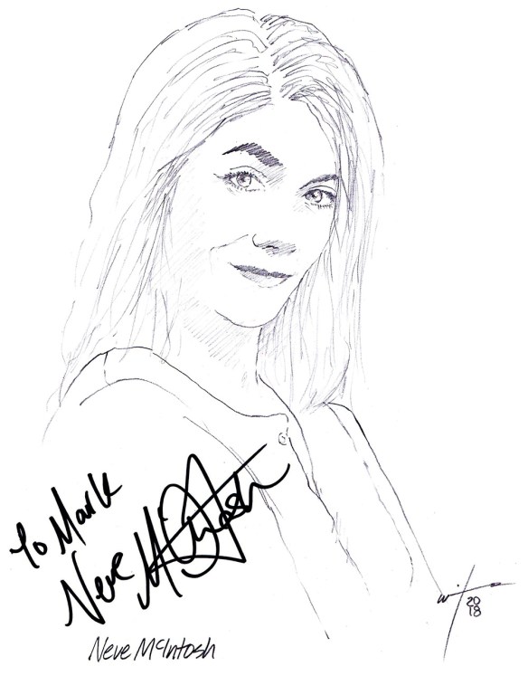 Autographed drawing of actress Neve McIntosh