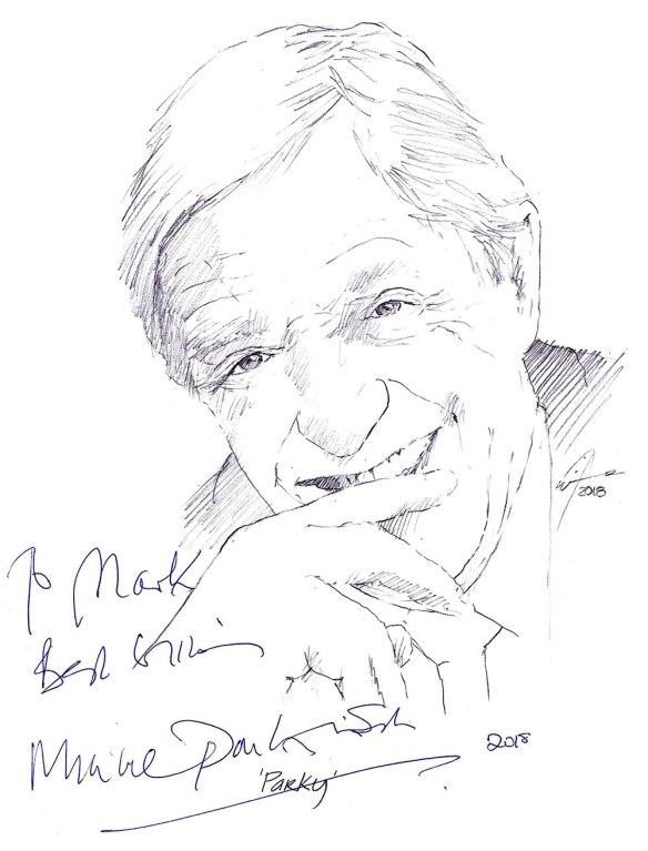 Autographed drawing of Sir Michael Parkinson