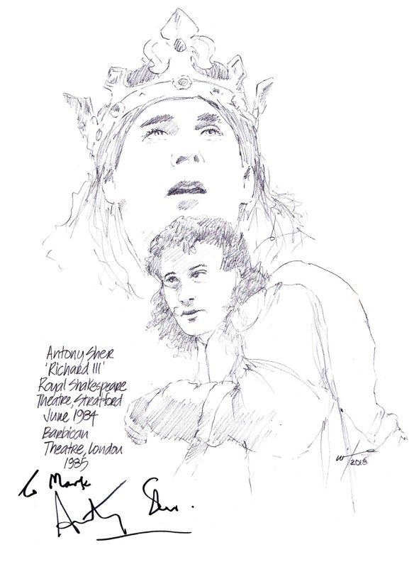Autographed drawing of Antony Sher as Richard III at the Royal Shakespeare Theatre in Stratford and the Barbican in London