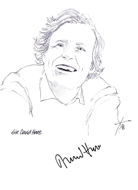 Autographed drawing of writer Sir David Hare