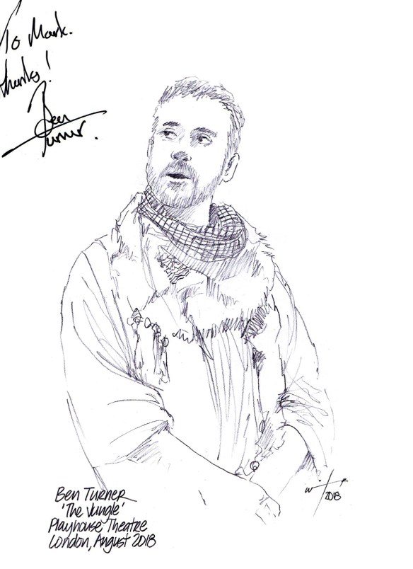 Autographed drawing of Ben Turner in The Jungle at the Playhouse Theatre on London's West End