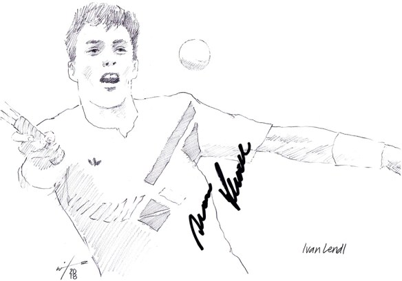 Autographed drawing of tennis player Ivan Lendl