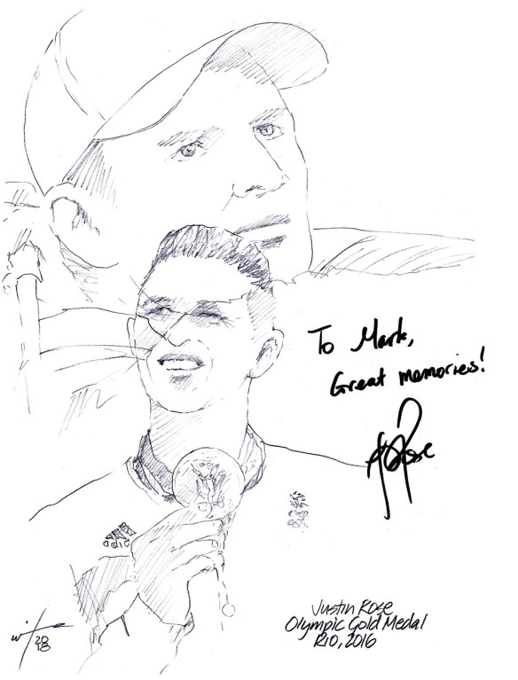 Autographed drawing of golfer Justin Rose