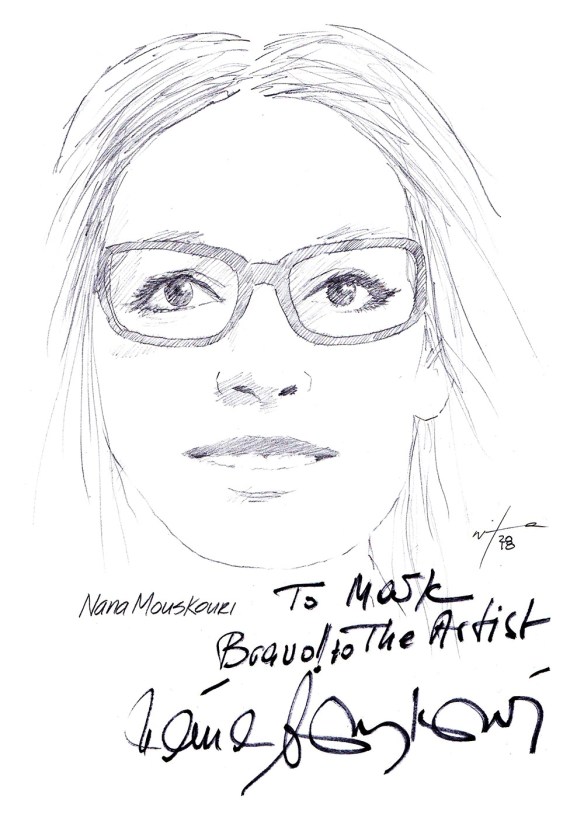 Autographed drawing of singer Nana Mouskouri