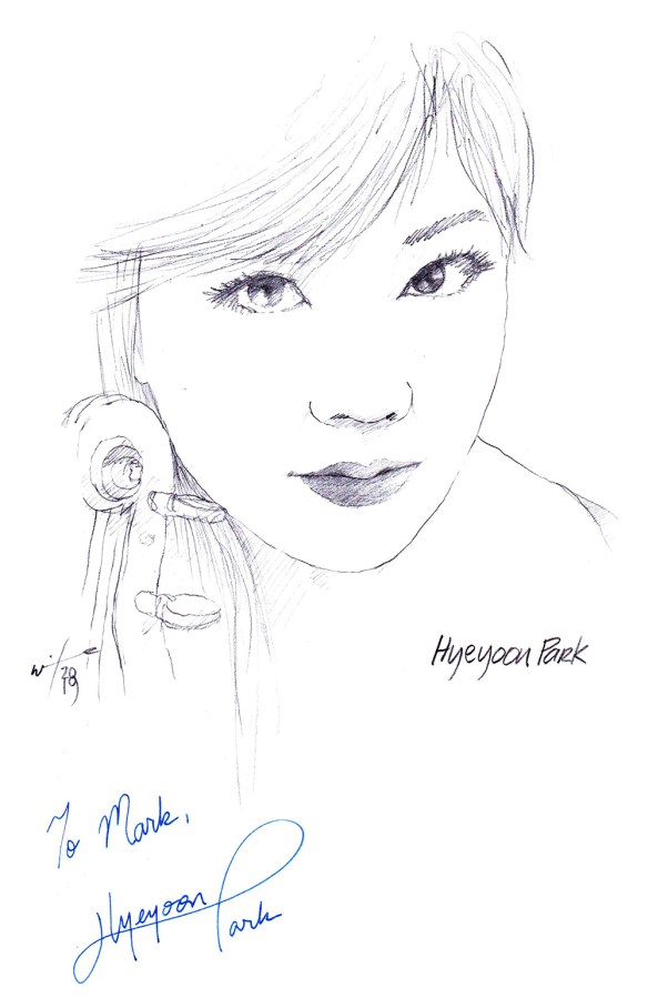 Autographed drawing of violinist Hyeyoon Park