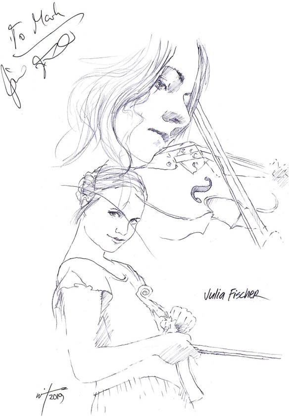 autographed drawing of violinist Julia Fischer