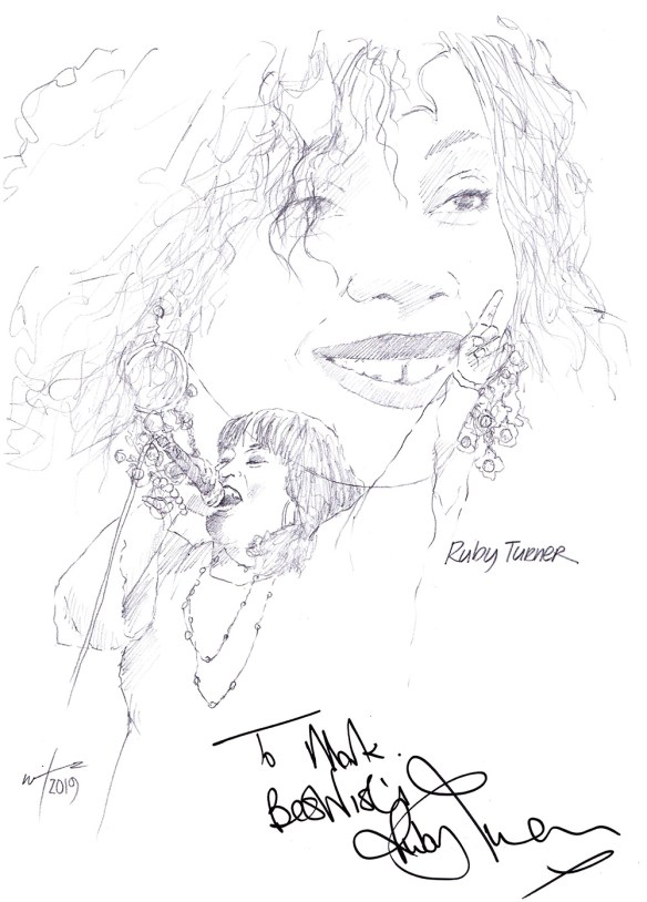 Autographed drawing of singer Ruby Turner