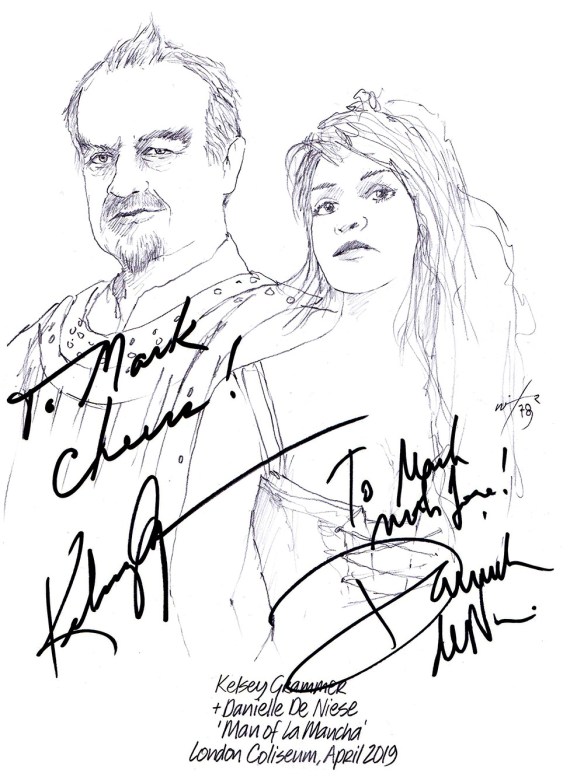 Autographed drawing of Kelsey Grammer and Danielle De Niese in Man of La Mancha at the London Coliseum