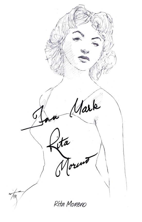 Autographed drawing of actress Rita Moreno