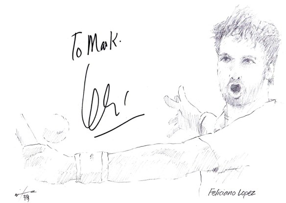 Autographed drawing of tennis player Feliciano Lopez