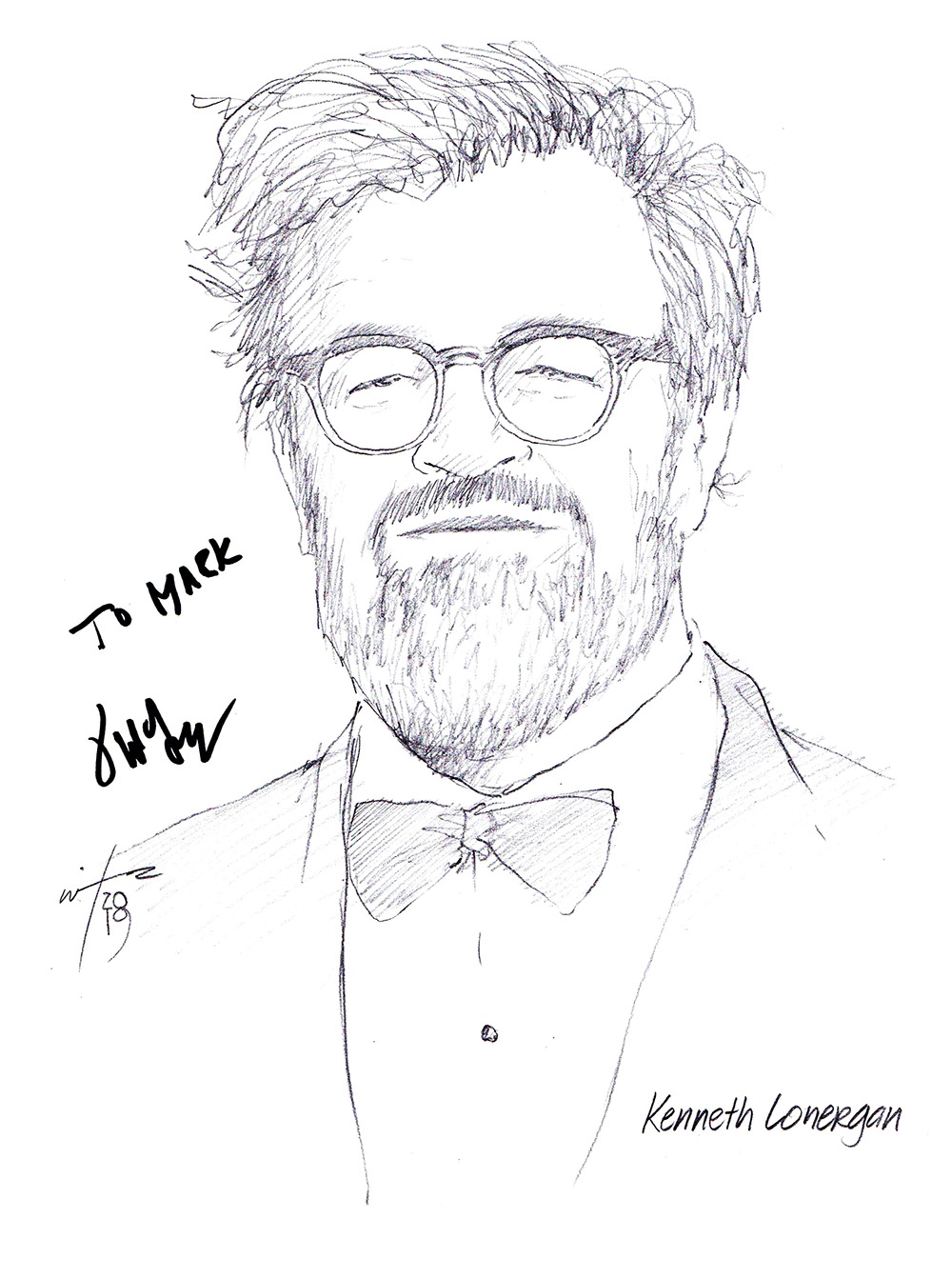 Autographed drawing of writer Kenneth Lonergan