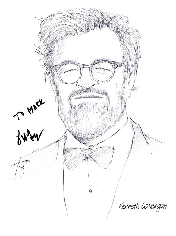 Autographed drawing of writer Kenneth Lonergan