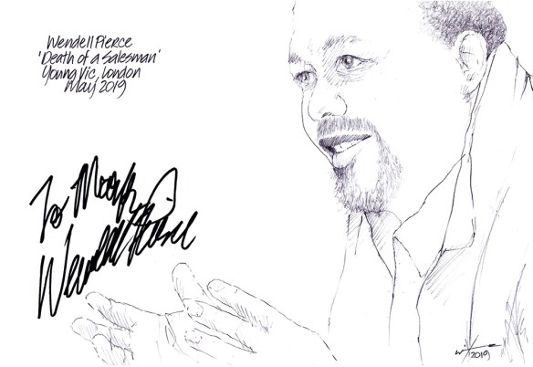 Autographed drawing of Wendell Pierce in Death of a Salesman at The Young Vic Theatre