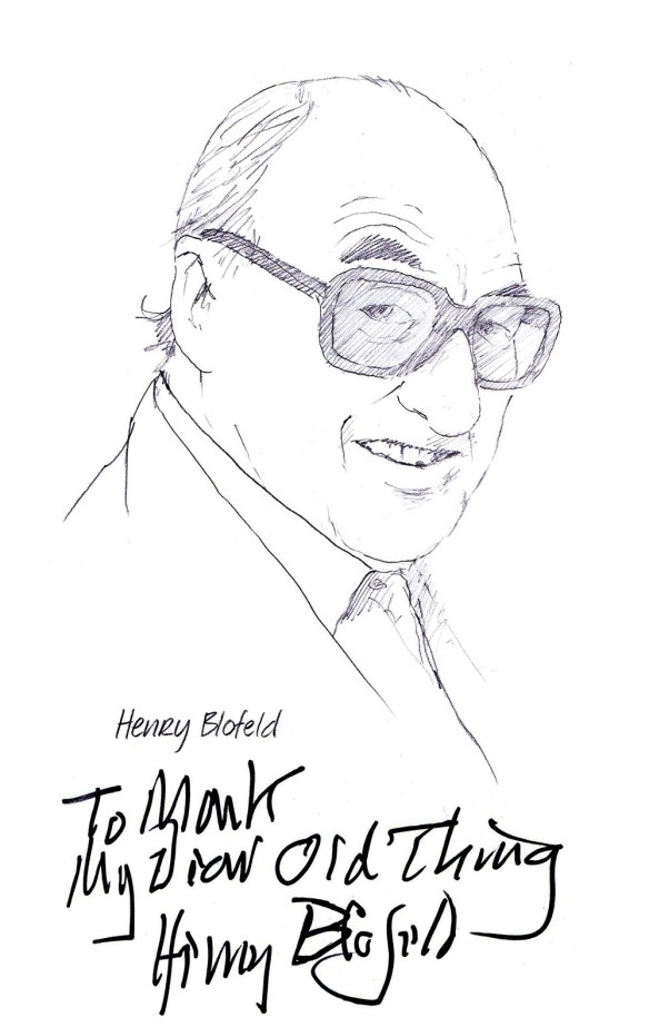 Autographed drawing of cricket commentator Henry Blofeld