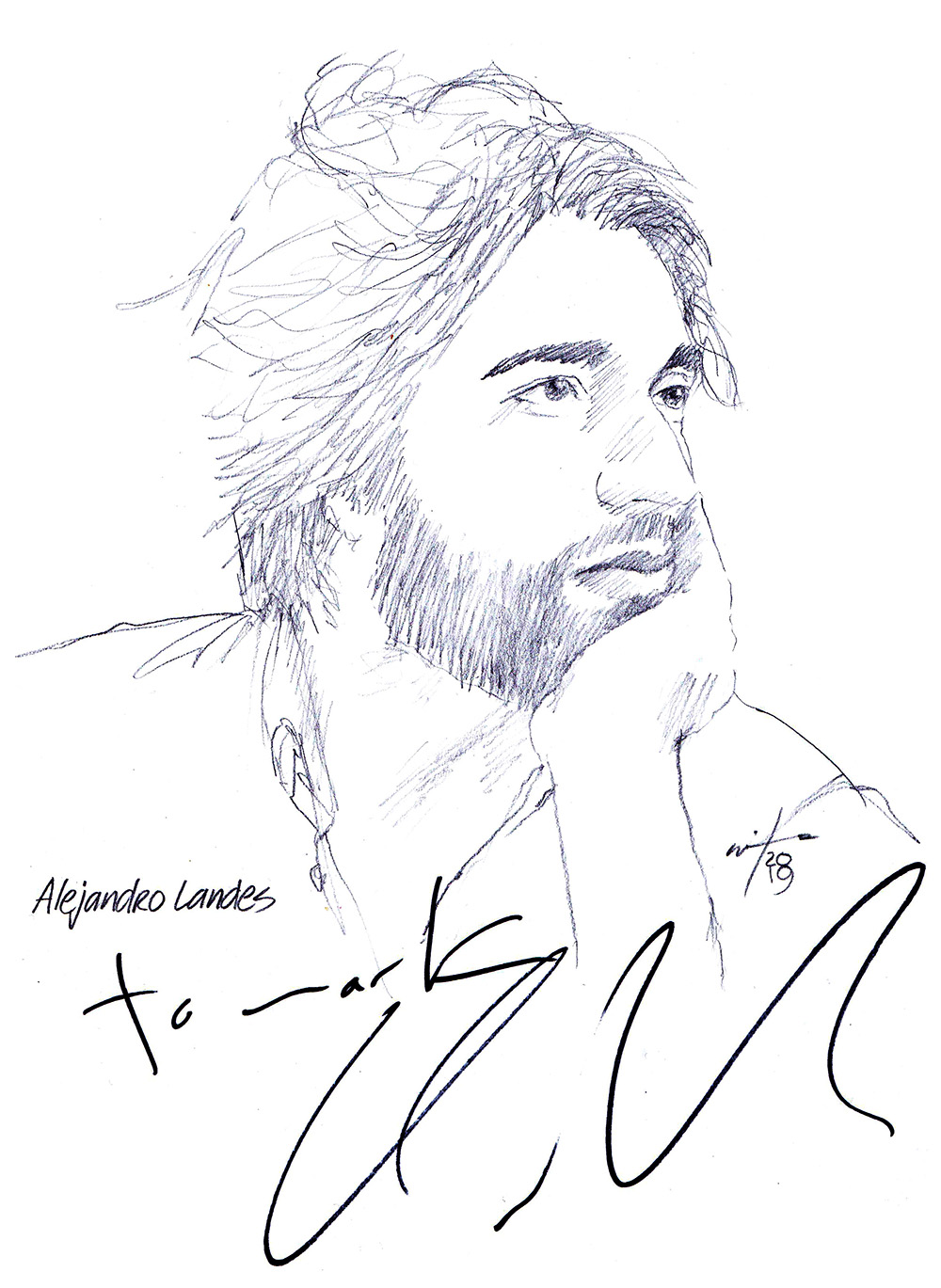 Autographed drawing of director Alejandro Landes
