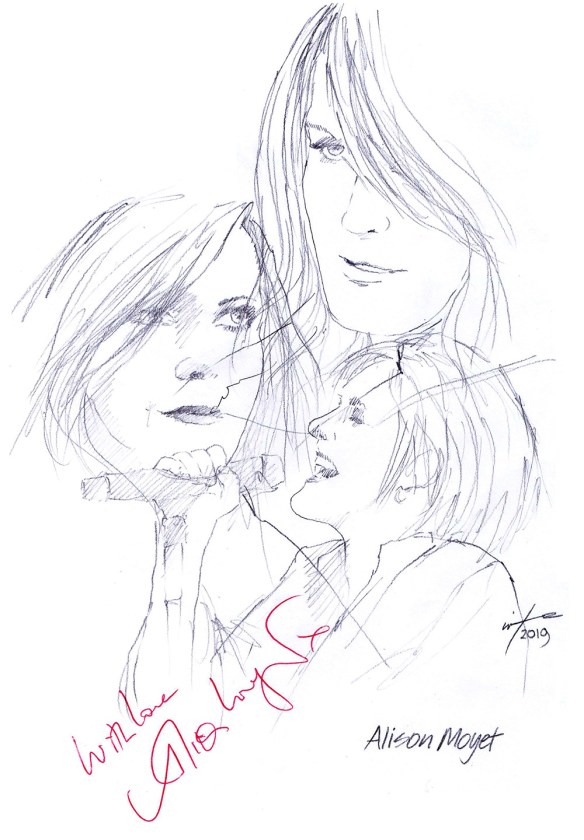 Autographed drawing of singer Alison Moyet