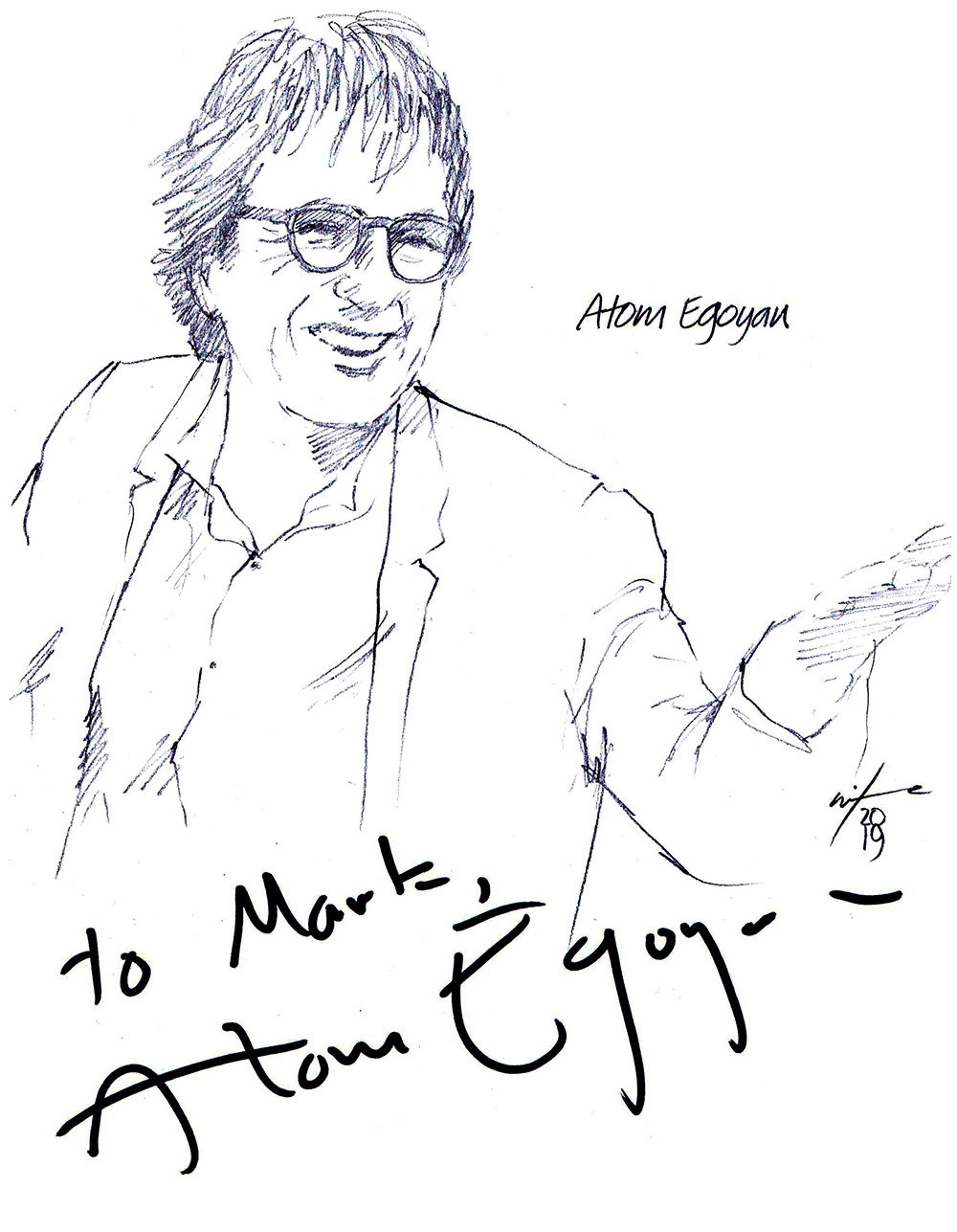 Autographed drawing of director Atom Egoyan