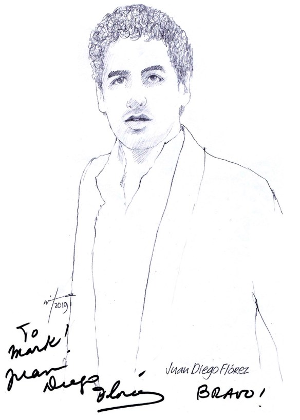 Autographed drawing of tenor Juan Diego Florez