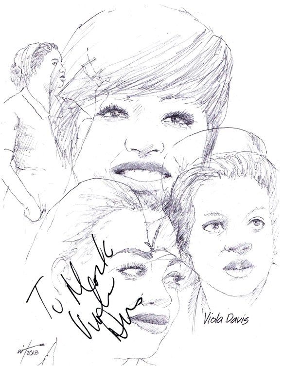 Autographed drawing of actor Viola Davis