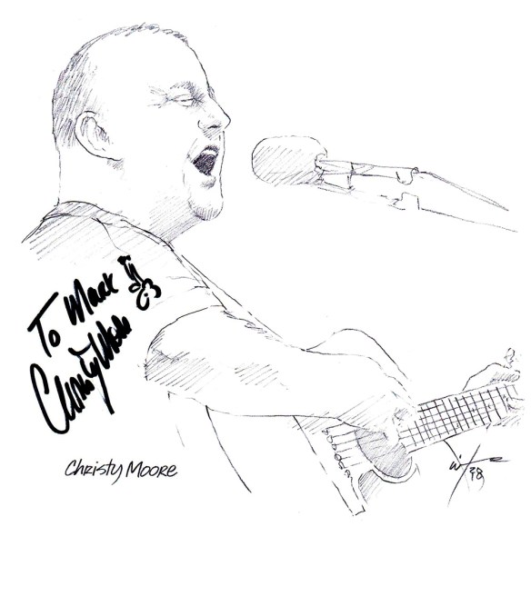 Autographed drawing of musician Christy Moore