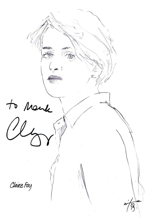Autographed drawing of actor Claire Foy