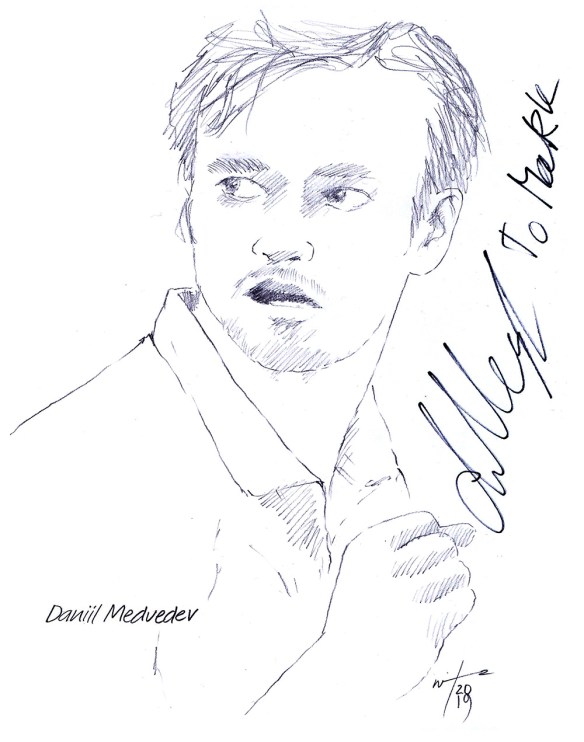 Autographed drawing of tennis player Daniil Medvedev