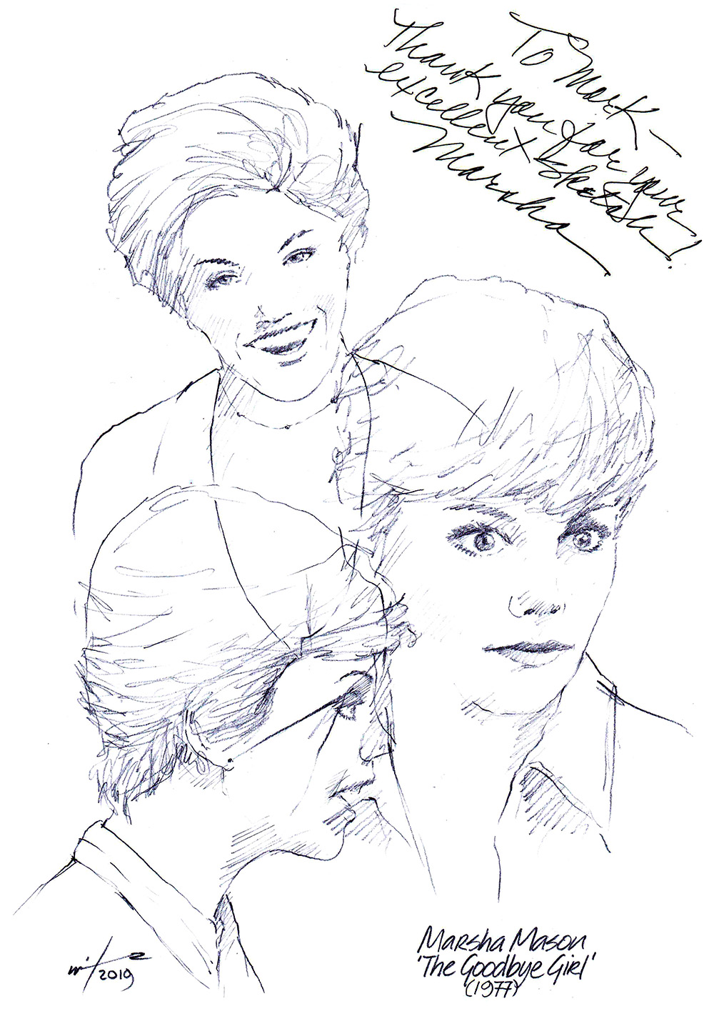 Autographed drawing of actor Marsha Mason in The Goodbye Girl