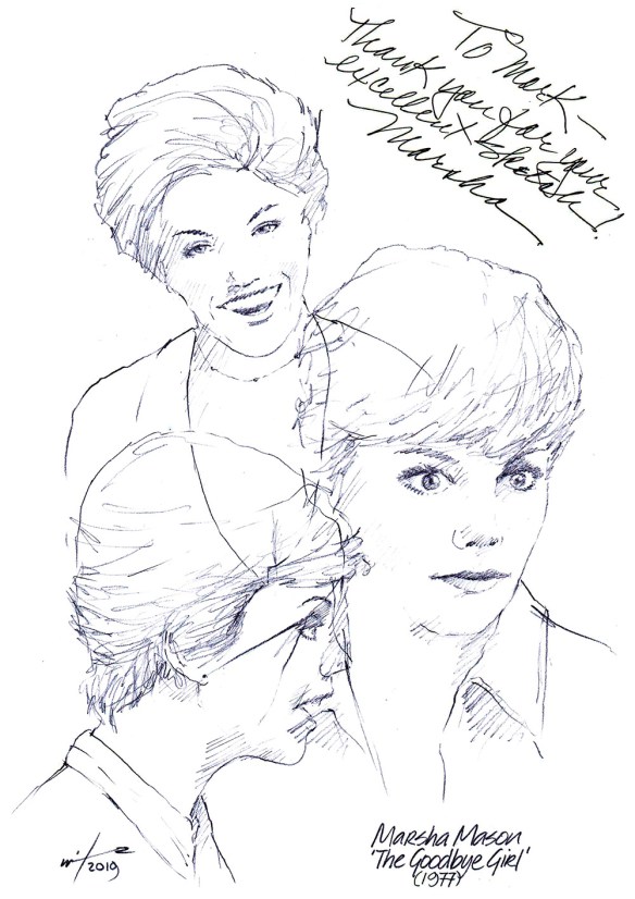 Autographed drawing of actor Marsha Mason in The Goodbye Girl
