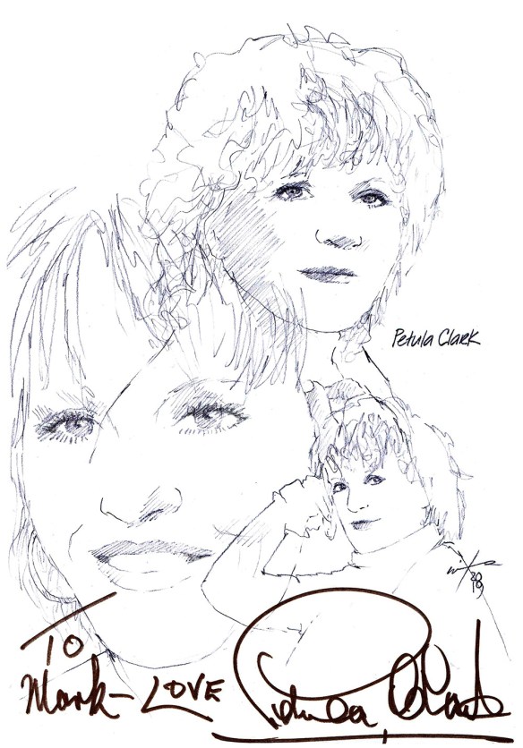 Autographed drawing of actor Petula Clark