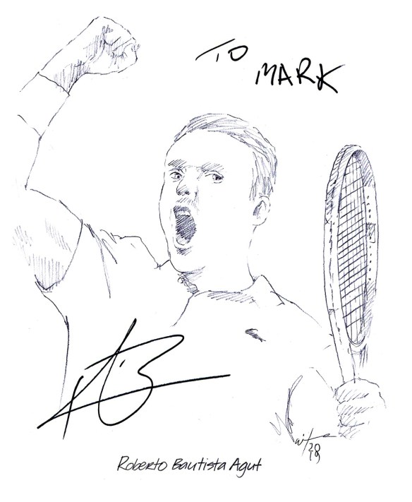 Autographed drawing of tennis player Roberto Bautista Agut