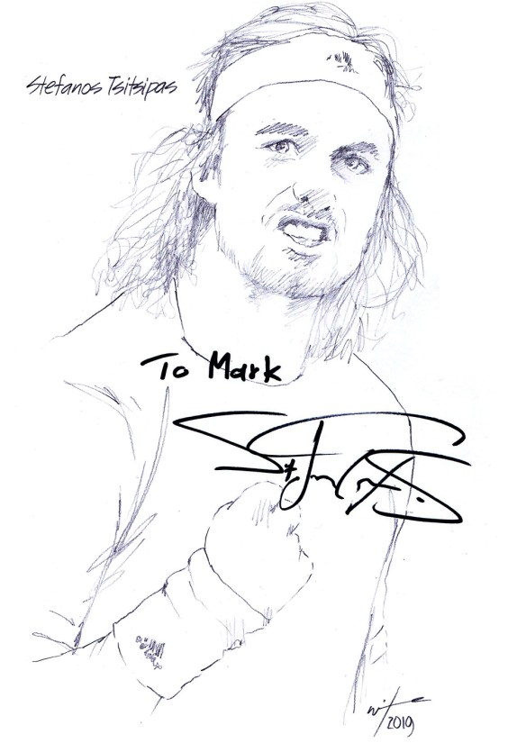 Autographed drawing of tennis player Stefanos Tsitsipas