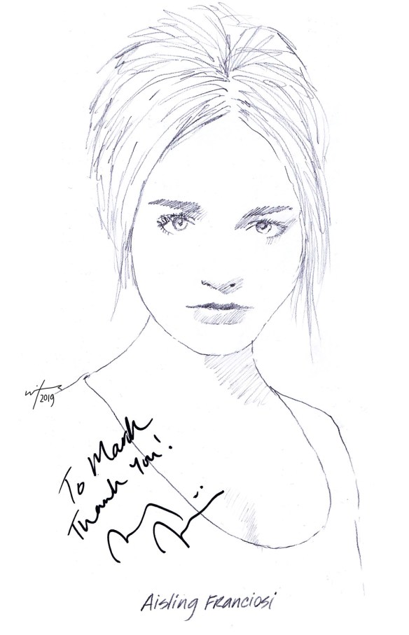 Autographed drawing of actor Aisling Franciosi