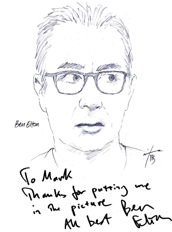 Autographed drawing of writer Ben Elton