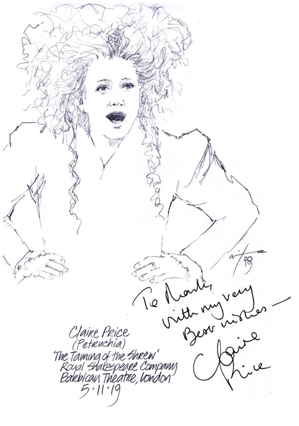 Autographed drawing of Claire Price as Petruchio in The Taming of the Shrew