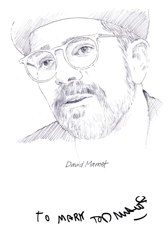 Autographed drawing of writer David Mamet