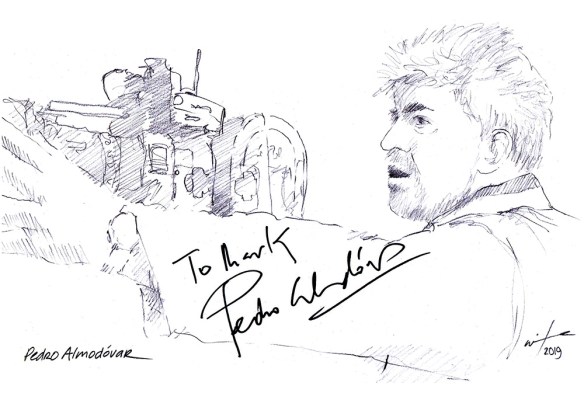Autographed drawing of film maker Pedro Almodovar