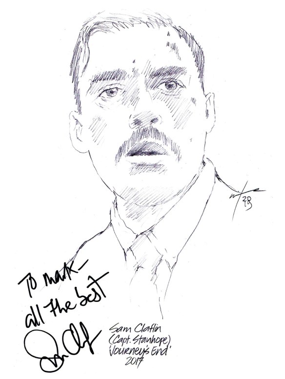 Autographed drawing of actor Sam Claflin in Journey's End