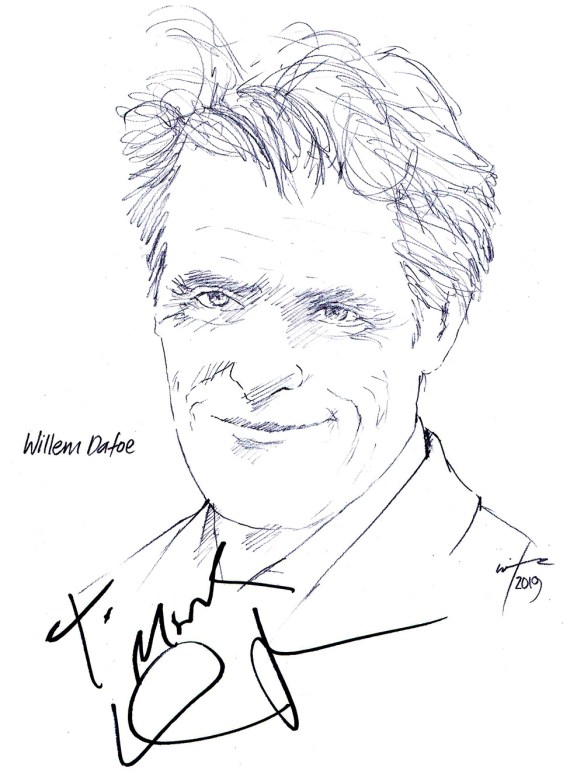 Autographed drawing of actor Willem Dafoe