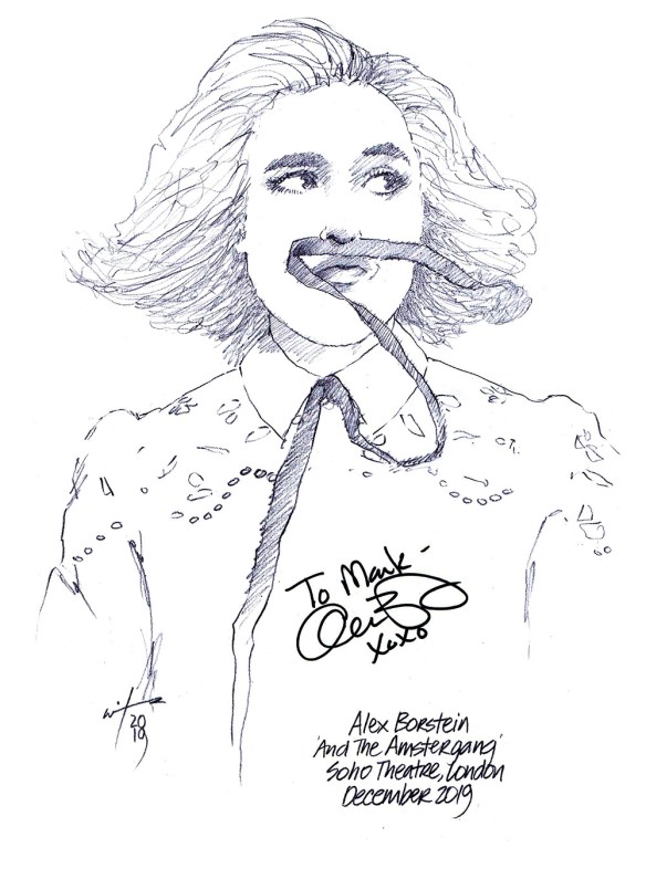 Autographed drawing of Alex Borstein in Alex Borstein and the Amstergang at London's Soho Theatre