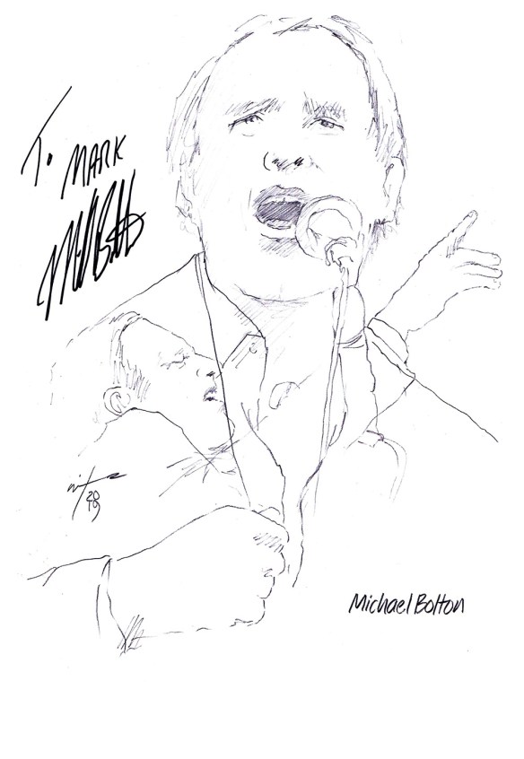 Autographed drawing of singer Michael Bolton