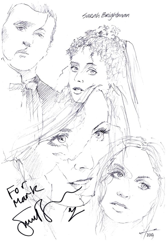 Autographed drawing of musical theatre star Sarah Brightman