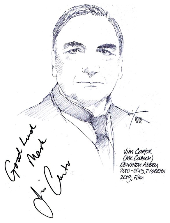 Autographed drawing of actor Jim Carter in Downton Abbey