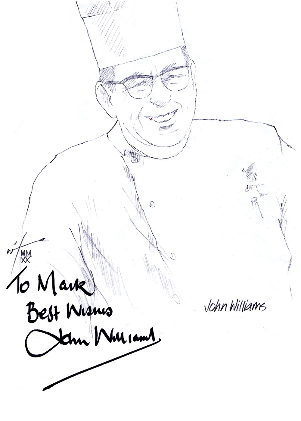 Autographed drawing of Chef John Williams