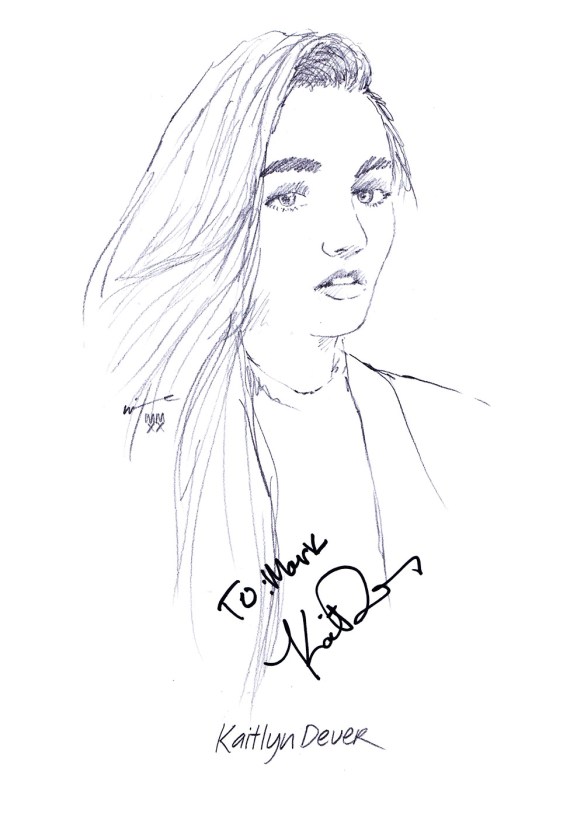 Autographed drawing of actress Kaitlyn Dever
