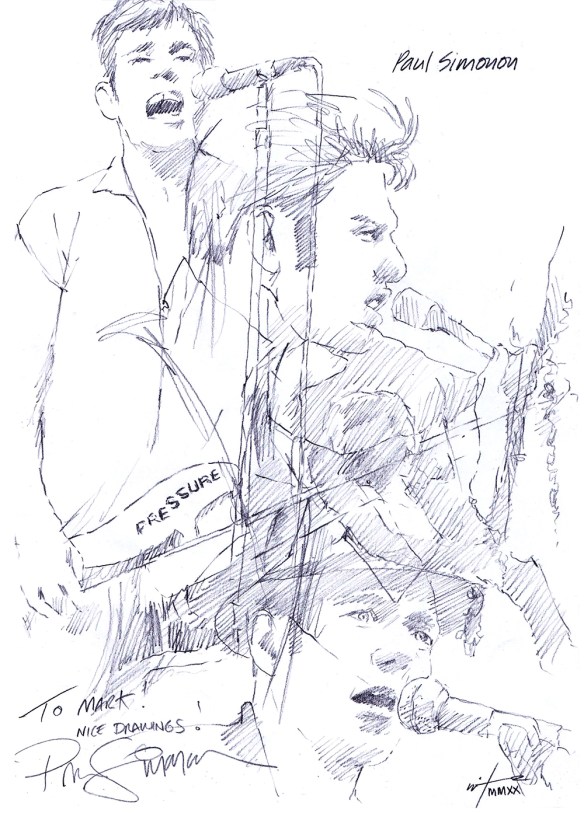 Autographed drawing of musician Paul Simonon of The Clash